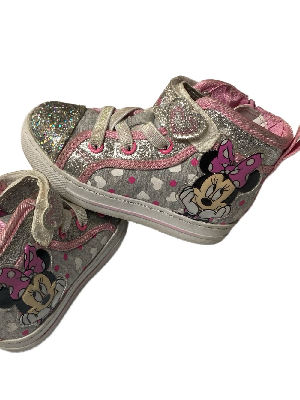 Disney Minnie Mouse Light Up Glitter High-Top Sneakers Toddler Size 6